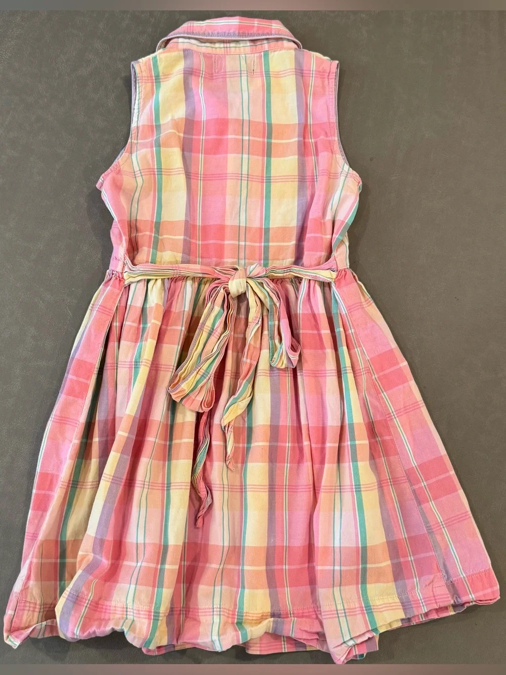 Ralph Lauren Girls 4T Madras Plaid Cotton Shirtdress Pastel Pony Tie Waist